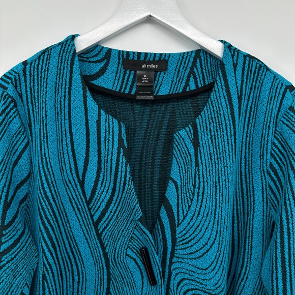 Ali Miles Jacket Top Size XL Blue Black 3/4 Sleeves Stretch Artsy Statement Boho - Picture 4 of 11